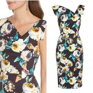 Jackie O Floral Sheath Dress - Black Halo, NWOT